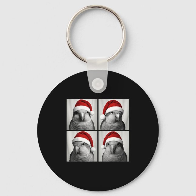 Funny Christmas Quaker Parrot Santa Photo Booth  Keychain (Front)