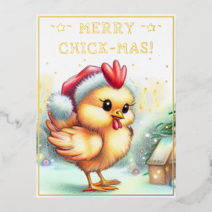 Funny Christmas Quote Cute Fun Chicken Drawing Foil Holiday Postcard