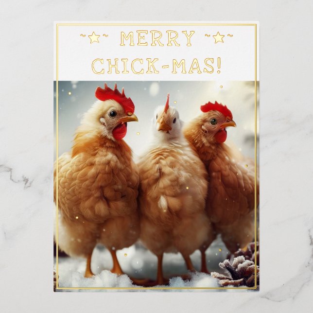 Funny Christmas Quote Cute Fun Chicks Photography Foil Holiday Postcard (Front)