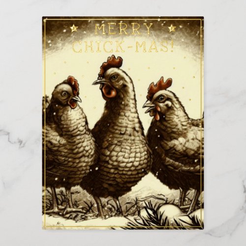 Funny Christmas Quote Cute Fun Vintage Chickens Foil Holiday Postcard