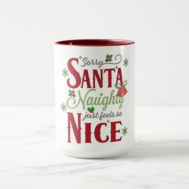 Funny Christmas Quote Design with Naughty and Nice Mug (Center)
