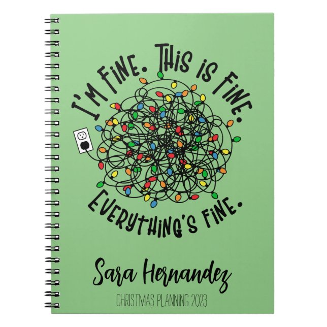 Funny Christmas Quote Tangled Lights I'm fine  Notebook (Front)