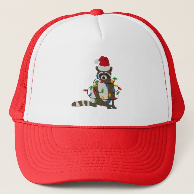 Funny Christmas Raccoon Santa Hat Xmas Lights  (Front)