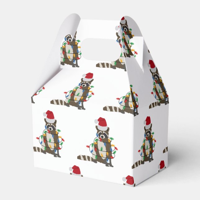 Funny Christmas Raccoon Santa Hat Xmas Lights Favor Boxes (Front Side)
