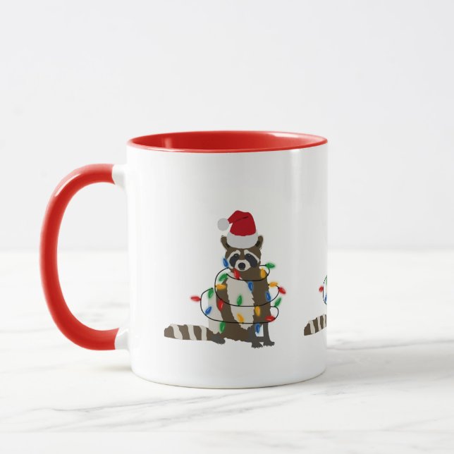 Funny Christmas Raccoon Santa Hat Xmas Lights Mug (Left)