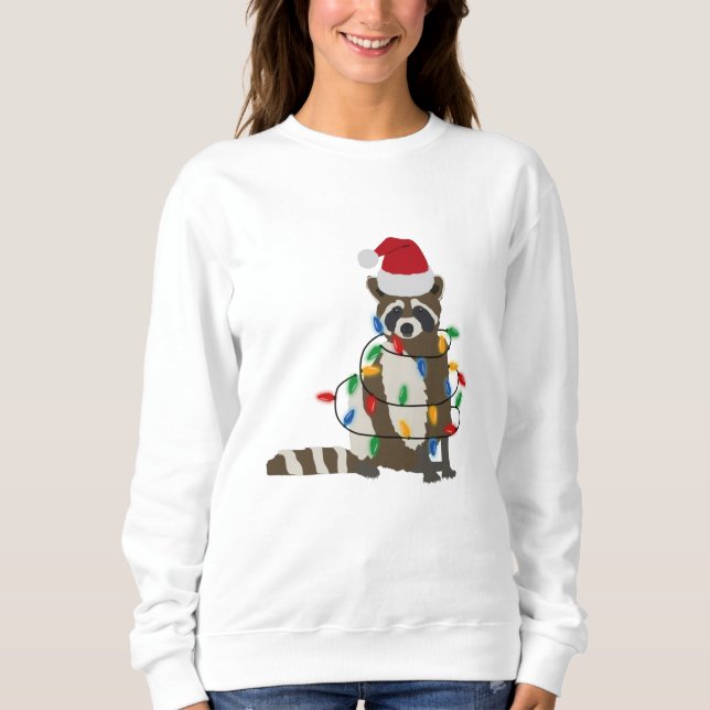 Funny Christmas Raccoon Santa Hat Xmas Lights  Sweatshirt (Front)
