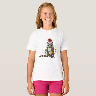 Funny Christmas Raccoon Santa Hat Xmas Lights T-Shirt