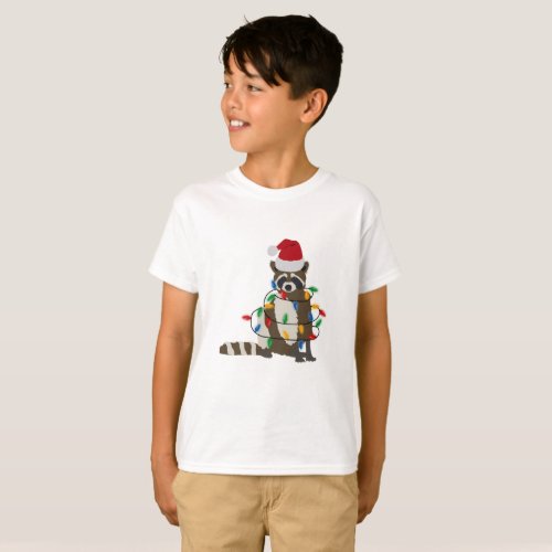 Funny Christmas Raccoon Santa Hat Xmas Lights T_Shirt