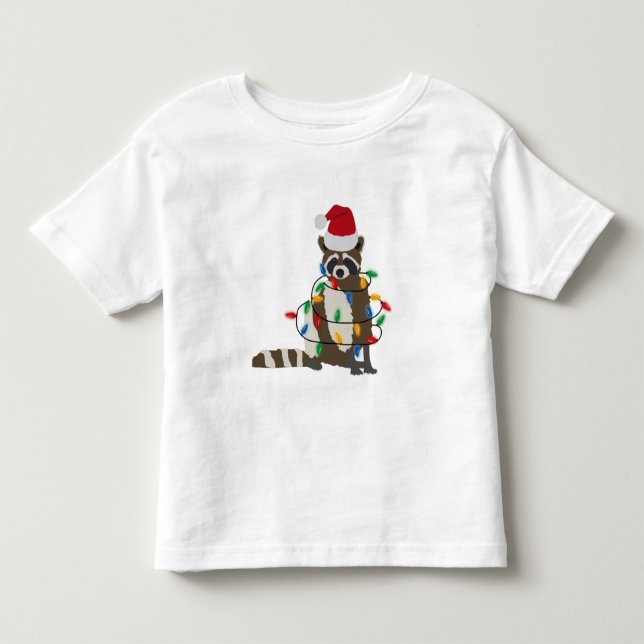 Funny Christmas Raccoon Santa Hat Xmas Lights  Toddler T-shirt (Front)
