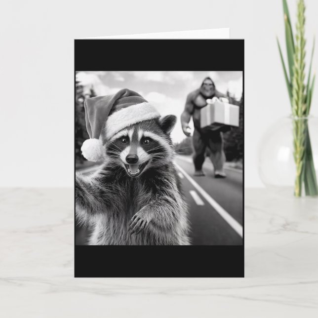 Funny Christmas Raccoon Shirt Raccoon Selfie With  Card (Front)