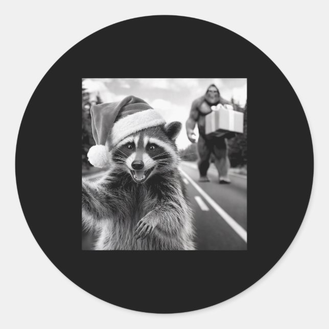Funny Christmas Raccoon Shirt Raccoon Selfie With  Classic Round Sticker (Front)
