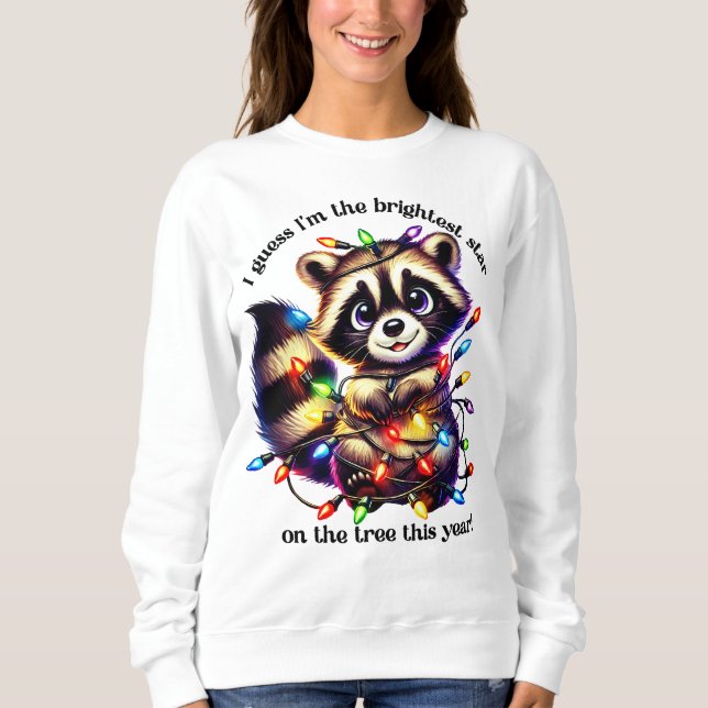 Funny Christmas raccoon shirt with colorful lights (Front)