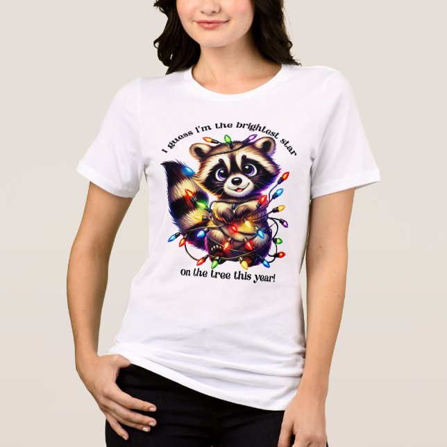 Funny Christmas raccoon shirt with colorful lights (Front)