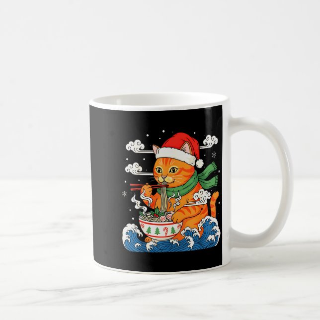 Funny Christmas Ramen Cat Eating Noodles Japanese  Coffee Mug (Right)