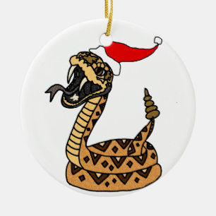 Funny Christmas Rattlesnake Ceramic Ornament