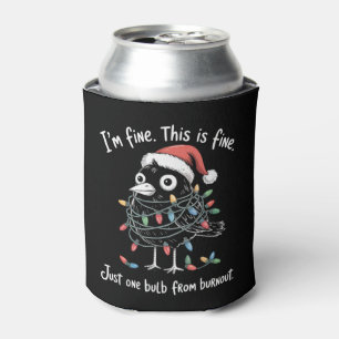 Funny Christmas Raven I’m Fine Burnout Sarcastic  Can Cooler