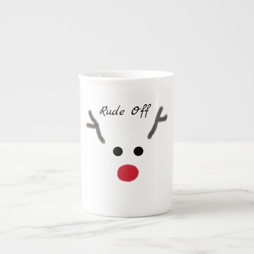 Funny Christmas Red Nose Reindeer Rude Off Bone China Mug