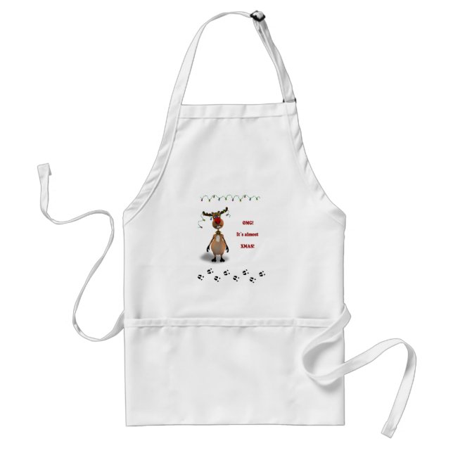 Funny Christmas Red Nosed Reindeer Adult Apron (Front)