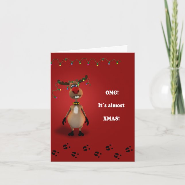 Funny Christmas Red Nosed Reindeer Holiday Card (Front)