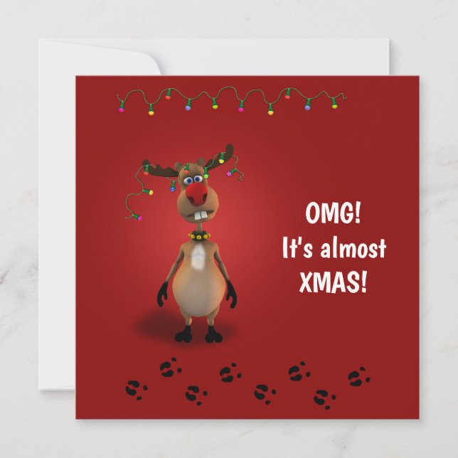 Funny Christmas Red Nosed Reindeer Invitation (Front)