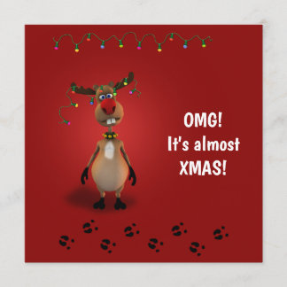 Funny Christmas Red Nosed Reindeer Invitation