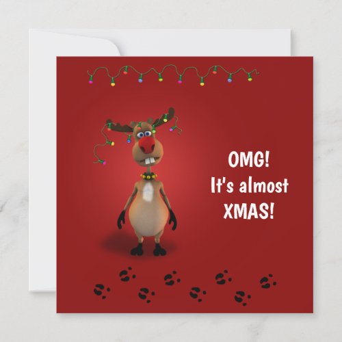 Funny Christmas Red Nosed Reindeer Invitation