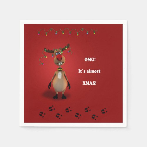 Funny Christmas Red Nosed Reindeer Napkins