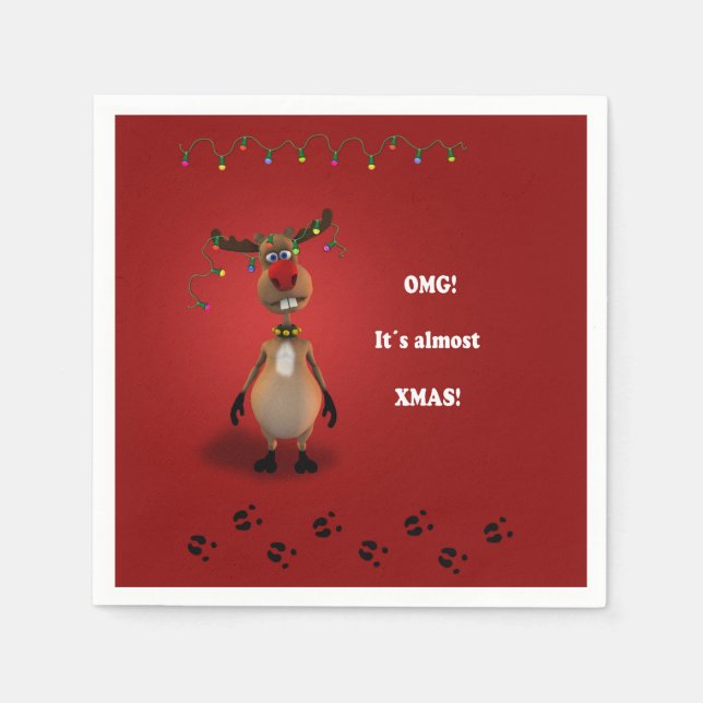 Funny Christmas Red Nosed Reindeer Napkins (Front)