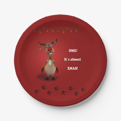 Funny Christmas Red Nosed Reindeer Paper Plates