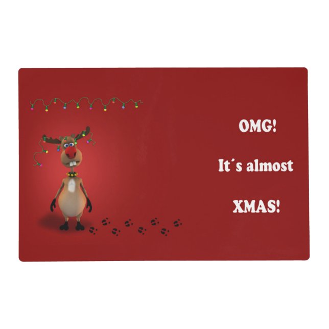 Funny Christmas Red Nosed Reindeer Placemat (Front)