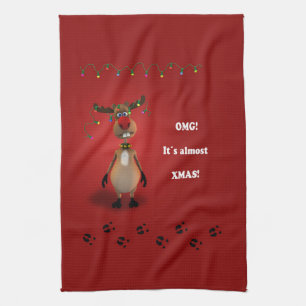Funny Christmas Red Nosed Reindeer Towel