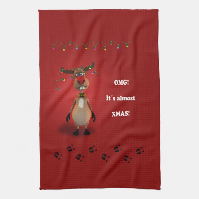 Funny Christmas Red Nosed Reindeer Towel (Vertical)
