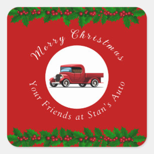 Funny Christmas Red Truck Mechanic Auto Repair Square Sticker