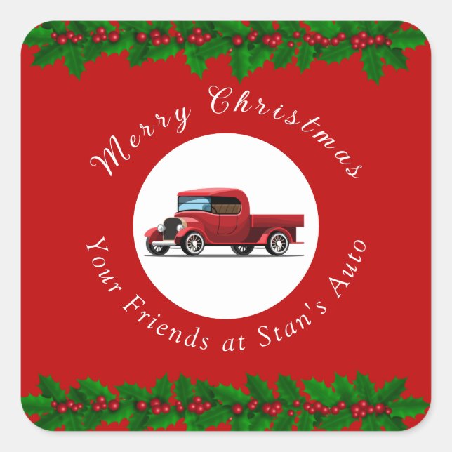 Funny Christmas Red Truck Mechanic Auto Repair  Square Sticker (Front)