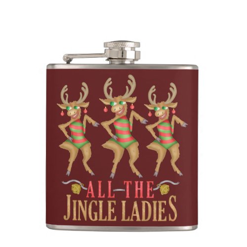 Funny Christmas Reindeer All the Jingle Ladies Flask