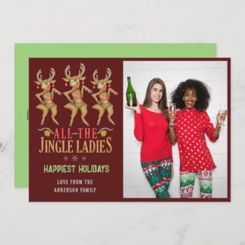 Funny Christmas Reindeer All The Jingle Ladies Holiday Card by HaHaHolidays at Zazzle