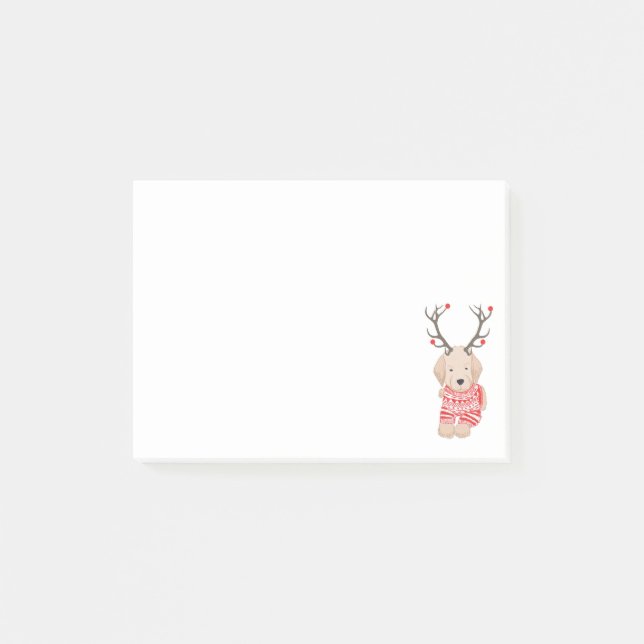 Funny Christmas Reindeer Golden Retriever Puppy Post-it Notes (Front)