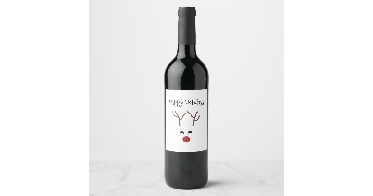 Funny Christmas Reindeer Happy Holidays Wine Label | Zazzle
