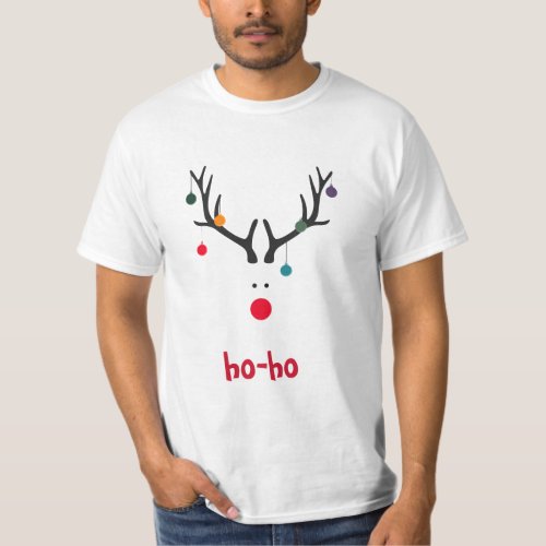 Funny Christmas reindeer head on white T_Shirt