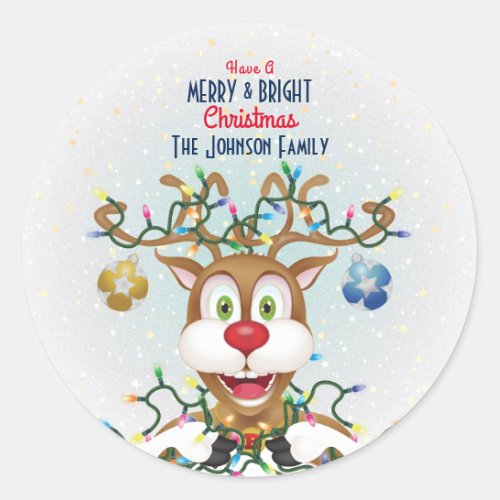 Funny Christmas Reindeer Holiday Cheer Classic Round Sticker