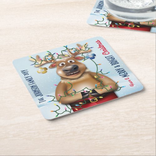 Funny Christmas Reindeer Holiday Cheer Square Paper Coaster