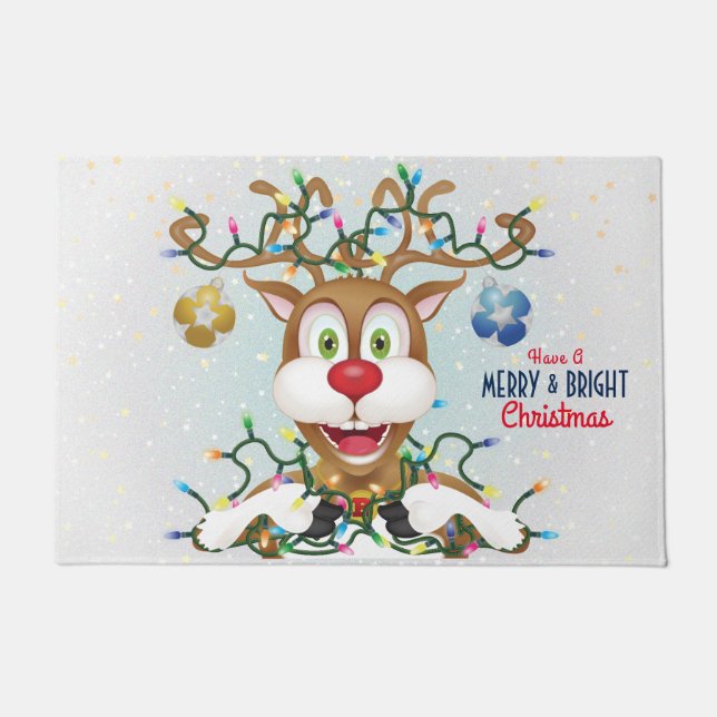 Funny Christmas Reindeer Holiday Doormat (Front)