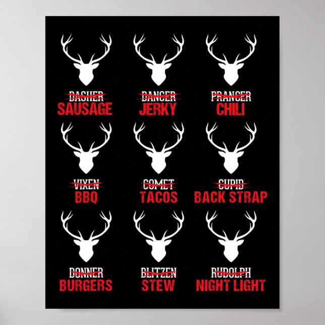 Funny Christmas Reindeer Hunter Deer Meat Hunting  Poster (Front)