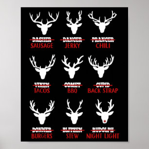 Funny Christmas Reindeer Hunter Deer Meat Hunting Poster