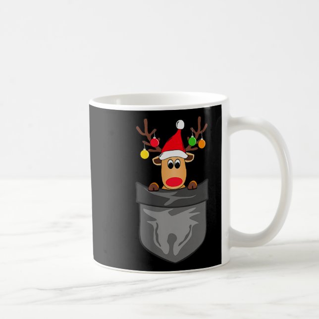 Funny Christmas Reindeer In Cket  Coffee Mug (Right)