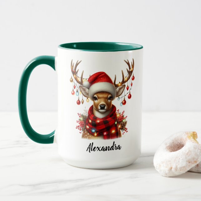 Funny christmas reindeer mug, Personalized name Mug (With Donut)