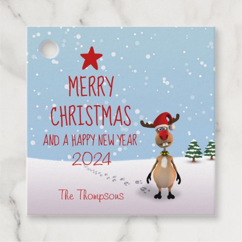 Funny Christmas Reindeer New Year Tree 2024 Favor Tags