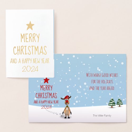 Funny Christmas Reindeer New Year Tree 2024 Foil Card