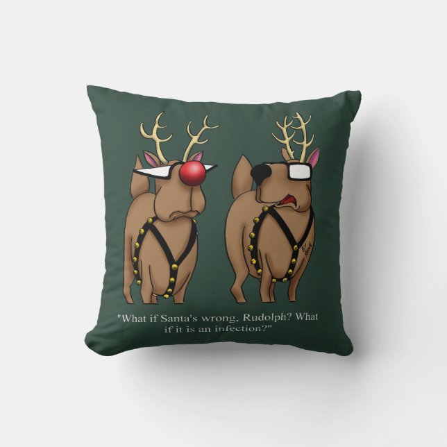 Funny Christmas Reindeer Nose Humor Throw Pillow (Front)