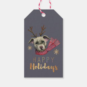 Funny Christmas Reindeer Pit Bull Dog   Christmas Gift Tags